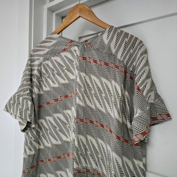 Asceno London x Amelia Graham Silk Kimono Midi Retro Bolt Print Dress in Black - Picture 8 of 13